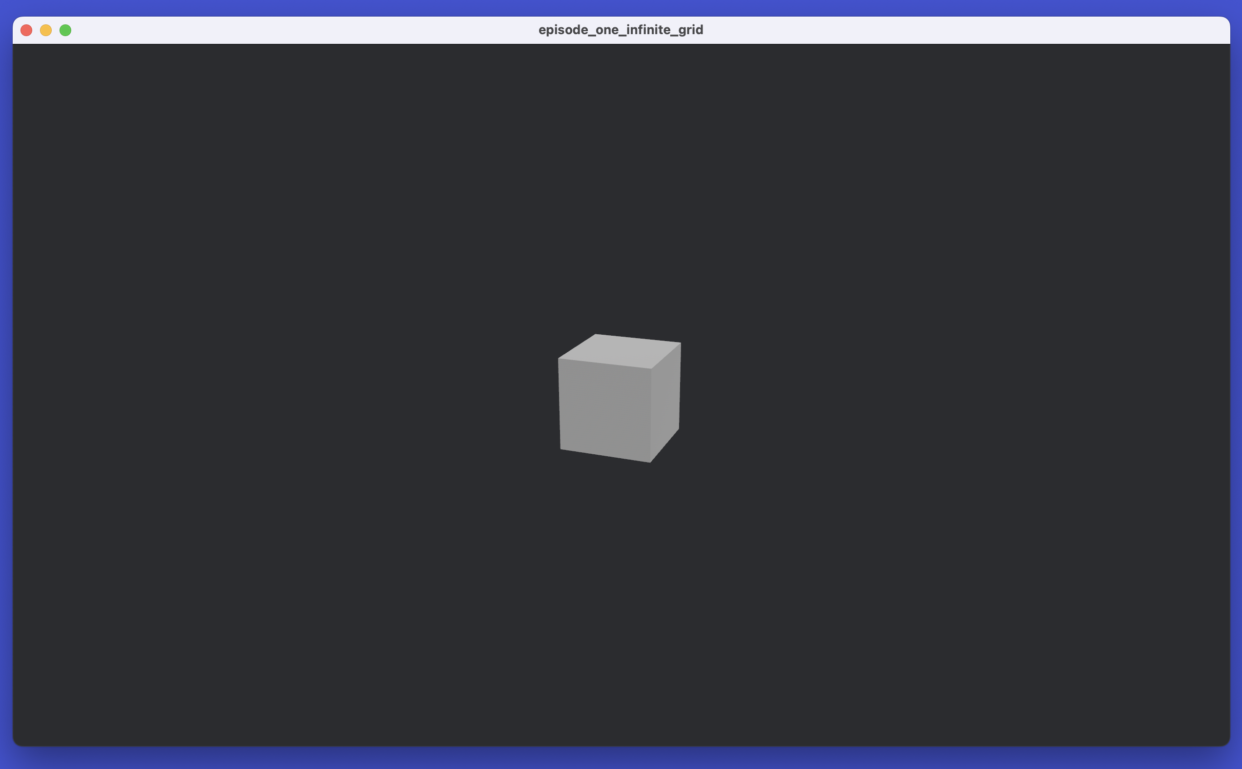 A grey cube rendered in a Bevy window